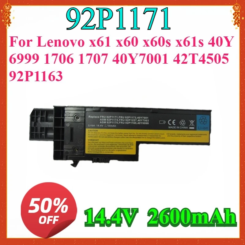 

14.4V New Laptop Battery for Lenovo x61 x60 x60s x61s 40Y6999 1706 1707 40Y7001 42T4505 92P1163