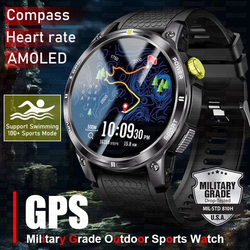 2025 New GPS Compass Outdoor Sports Smart Watch Adult AMOLED Screen Waterproof Swimming Bluetooth Call Smartwatch For Men Women
