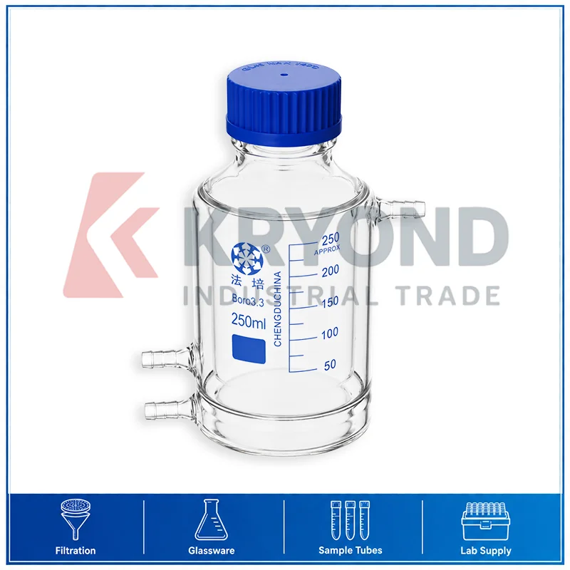 250ml GL45 Double Deck Cylindrical Flask Single Neck Flat Bottom Jacketed Reactor Laboratory Reaction Glassware Research Use Set
