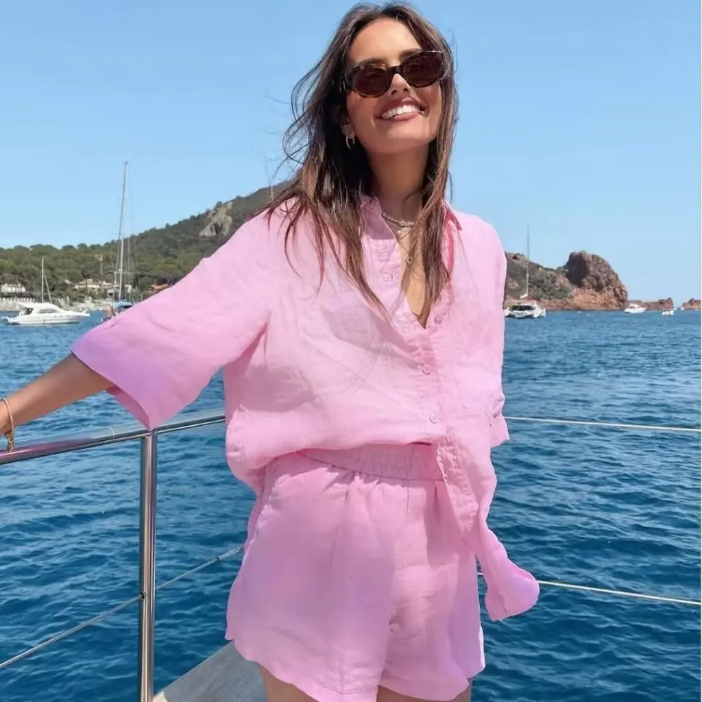 

Summer New Wholesale European And American Loose Casual Suit Single-Breasted Flap Pocket Pants Shirt A19828