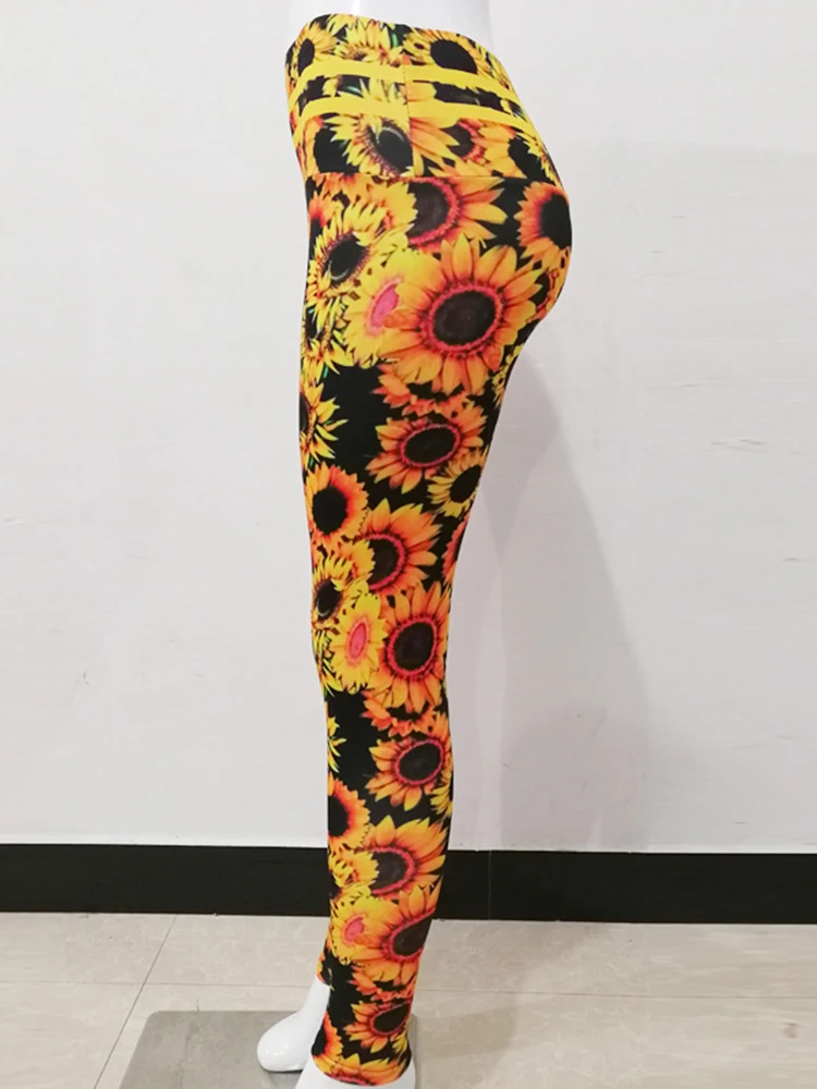 Outfits Sunflower Printed Leggings Workout Tights Fitness Women Soft Yoga Pants High Waisted Gym Wear Spandex Push Up Leggins