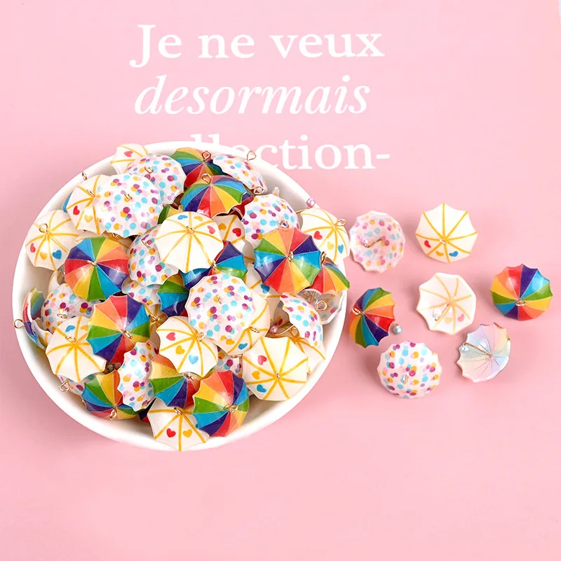 10pcs Mini Diy Resin Kawaii Umbrella Series Scrapbooking Embellishment Miniature Accessories Mini Figurine Flatback Charms Craft