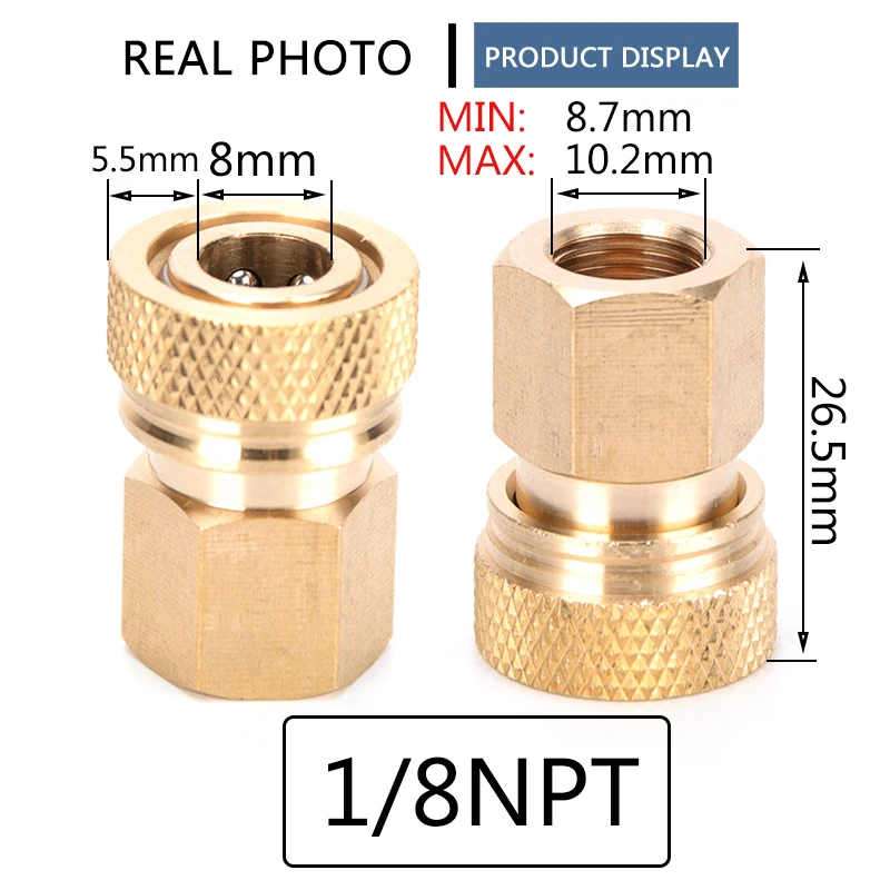 Acoplador de recarga de aire de 8mm, accesorios de cobre M10x1 1/8NPT 1/8BSPP, rosca hembra, desconexión de liberación rápida, engrosada, 3 unids/set