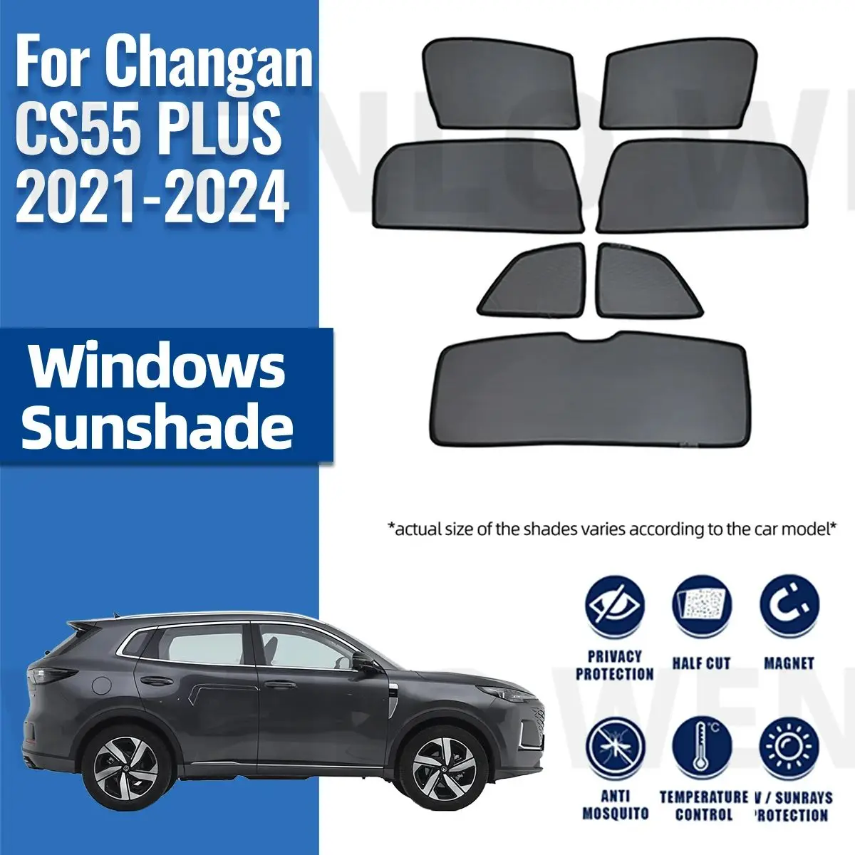 

For Changan CS55 PLUS 2021 2022 2023 2024 Magnetic Car Sunshade Front Windshield Frame Curtain Rear Side Window Sun Shade Visor