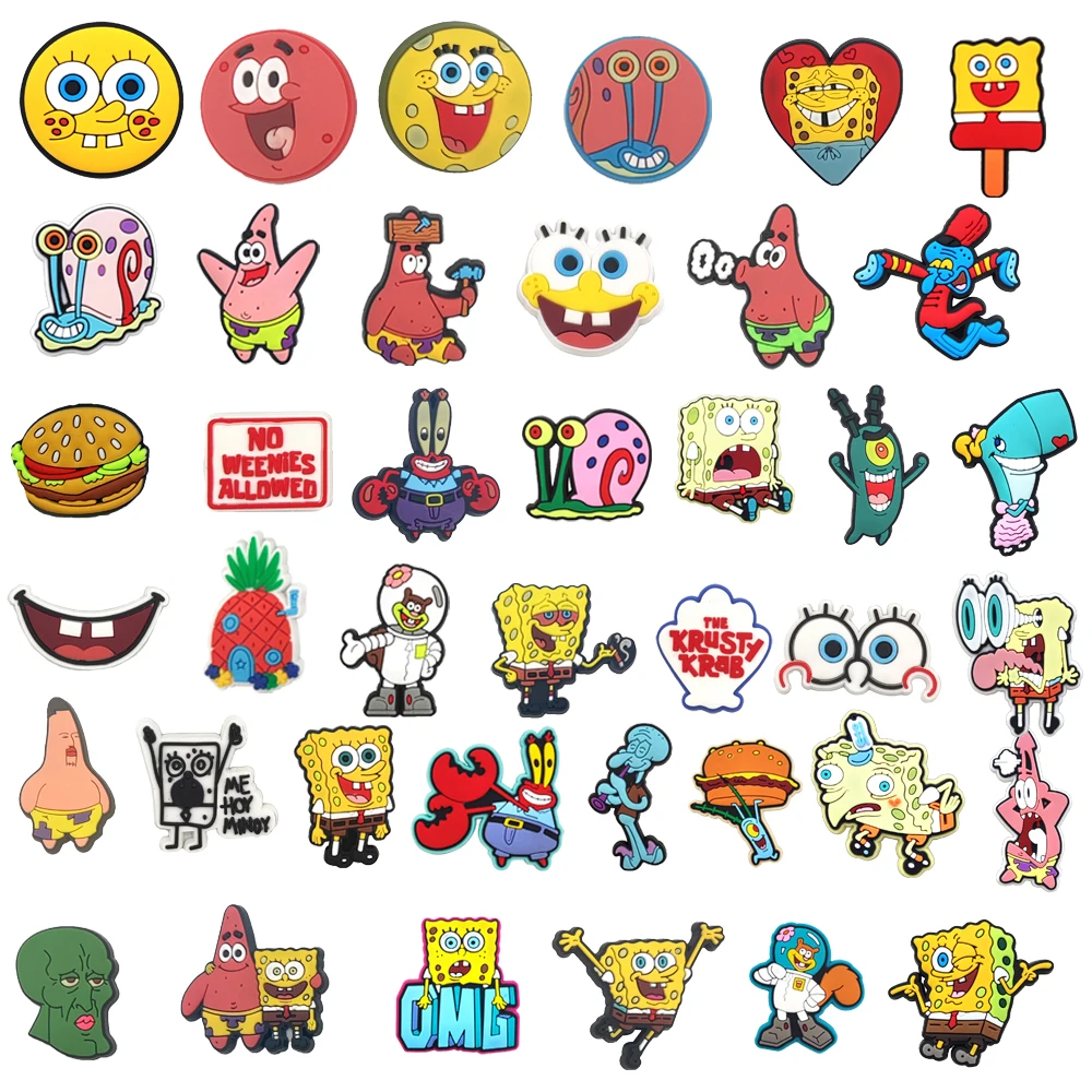 1-100 قطعة MINISO الكرتون الإسفنج سلسلة بولي كلوريد الفينيل إكسسوارات الأحذية صالح الأساور ثقب النعال الديكور DIY بها بنفسك إكسسوارات الأحذية للهدايا