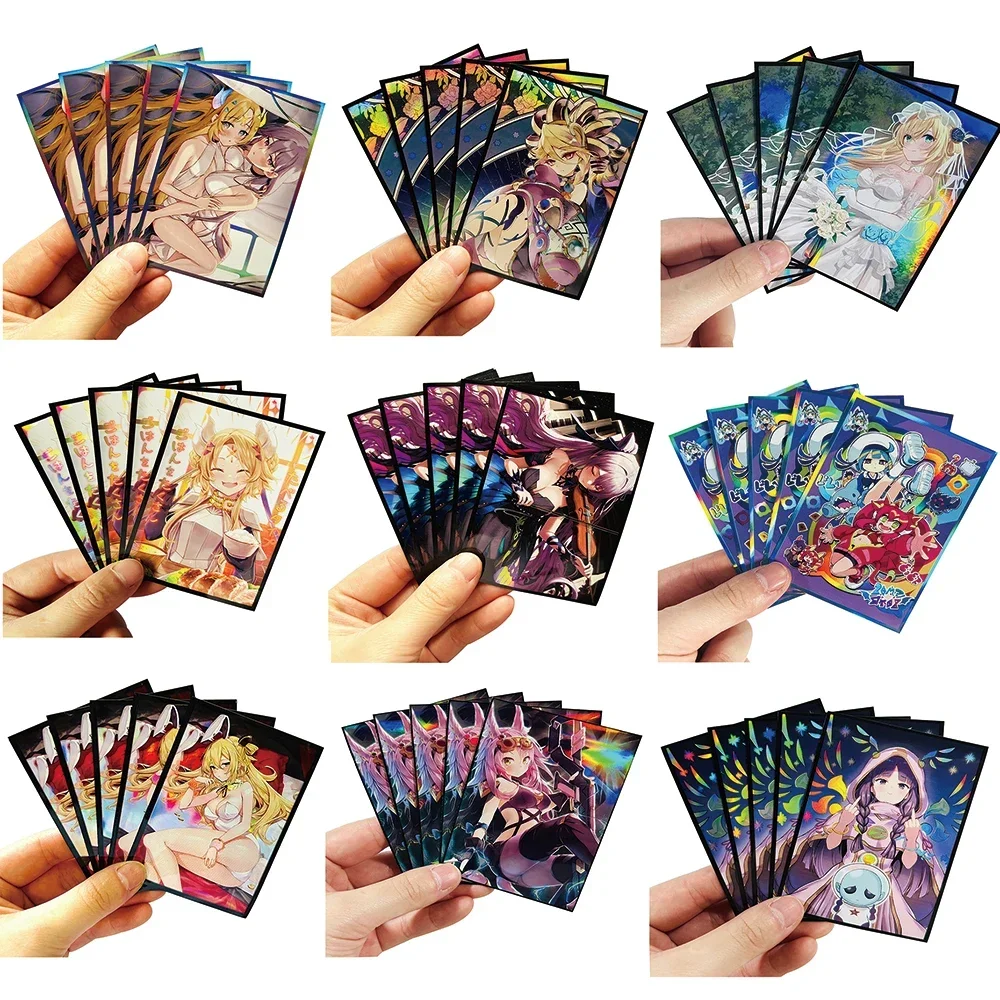 50PCS Laser Flashing Card Film Holographic Animation YuGiOh Sleeves Ultra Super Protector Card Deck Cover Japanese Size(63x90mm)