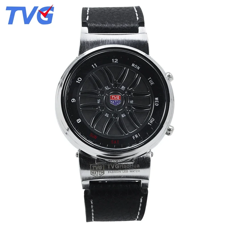 Men watches quartz Waterproof Unique LED display Silicone Strap digital Time TVG X6 Fashion Stainless steel case man clock gift