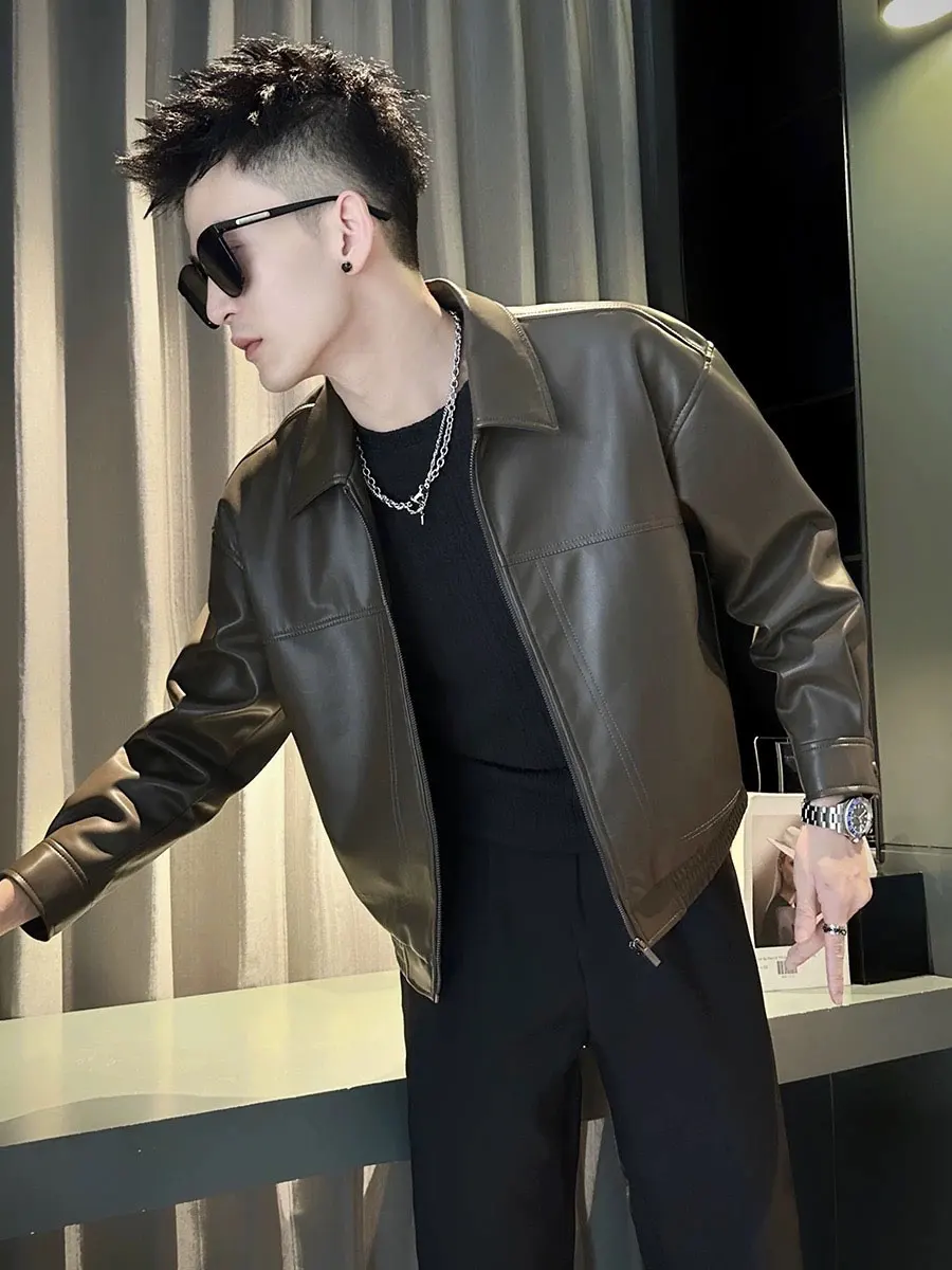 

Men's Biker Leather Jaet Casual Sli Autumn Spring Winter Faionable Streetwear 2025 New Sle Trendy Brand Outerwear
