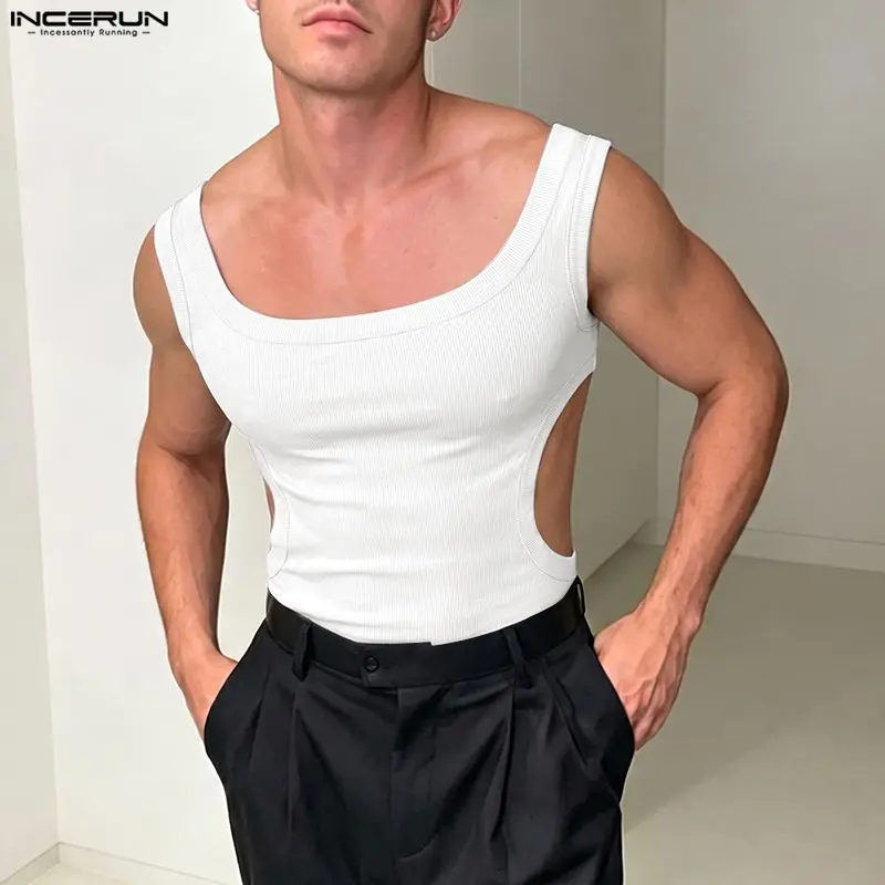 INCERUN Men's Tank Tops Knitted Solid Color O-neck Sleeveless Male Vests Summer Hollow Out Sexy 2026 Fashion Casual Men Clothes
