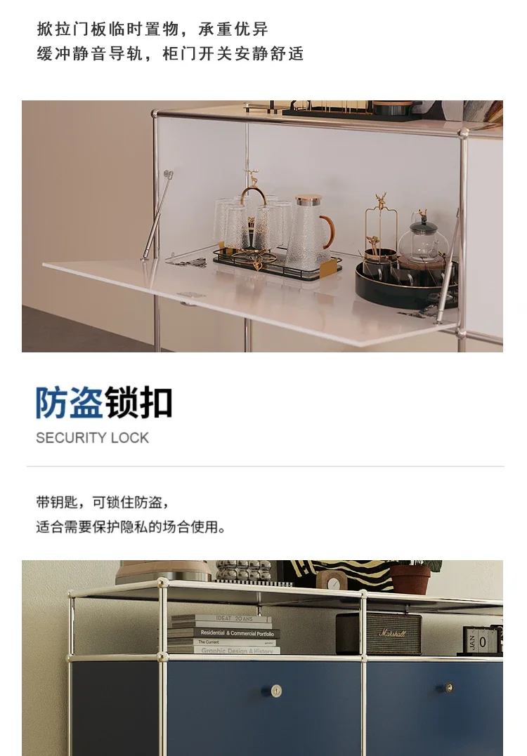 Living Room Sideboard Medieval Cabinets Storage Dining Modern Metal Stainless Steel Frame Wood Customizable Cabinet with Locker