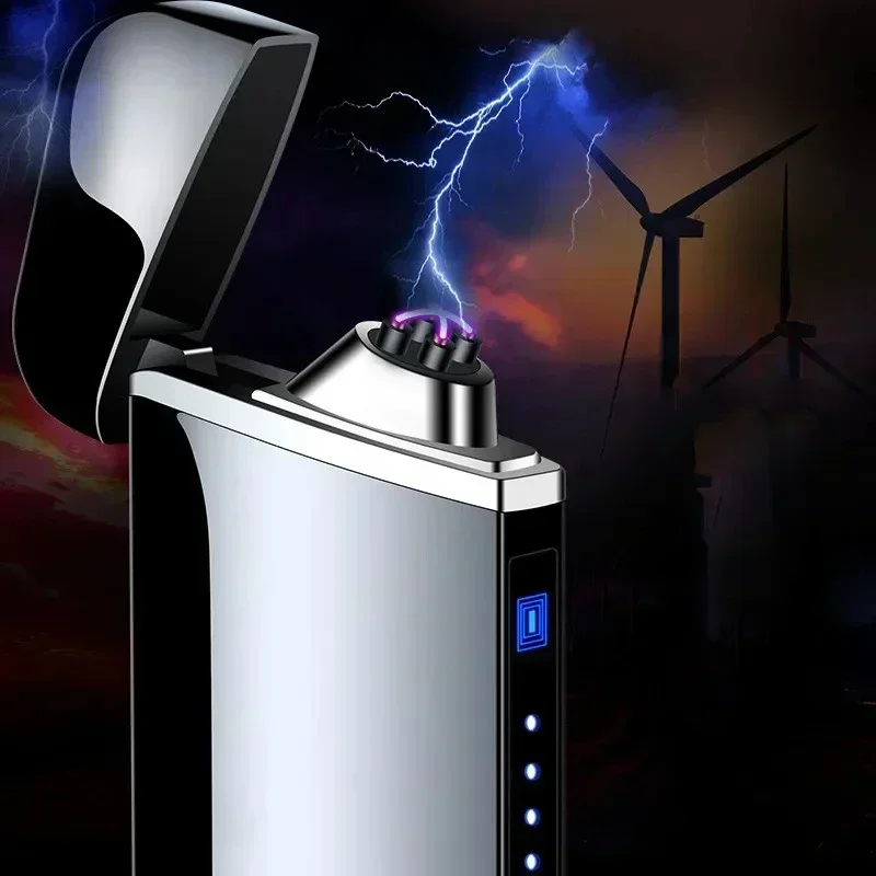 New Smart Electric Double Arc Usb Touch Lighter, Smart Chip, Windproof Pulse, Plasma, Flameless,Digital Power Display,Men'S Gift