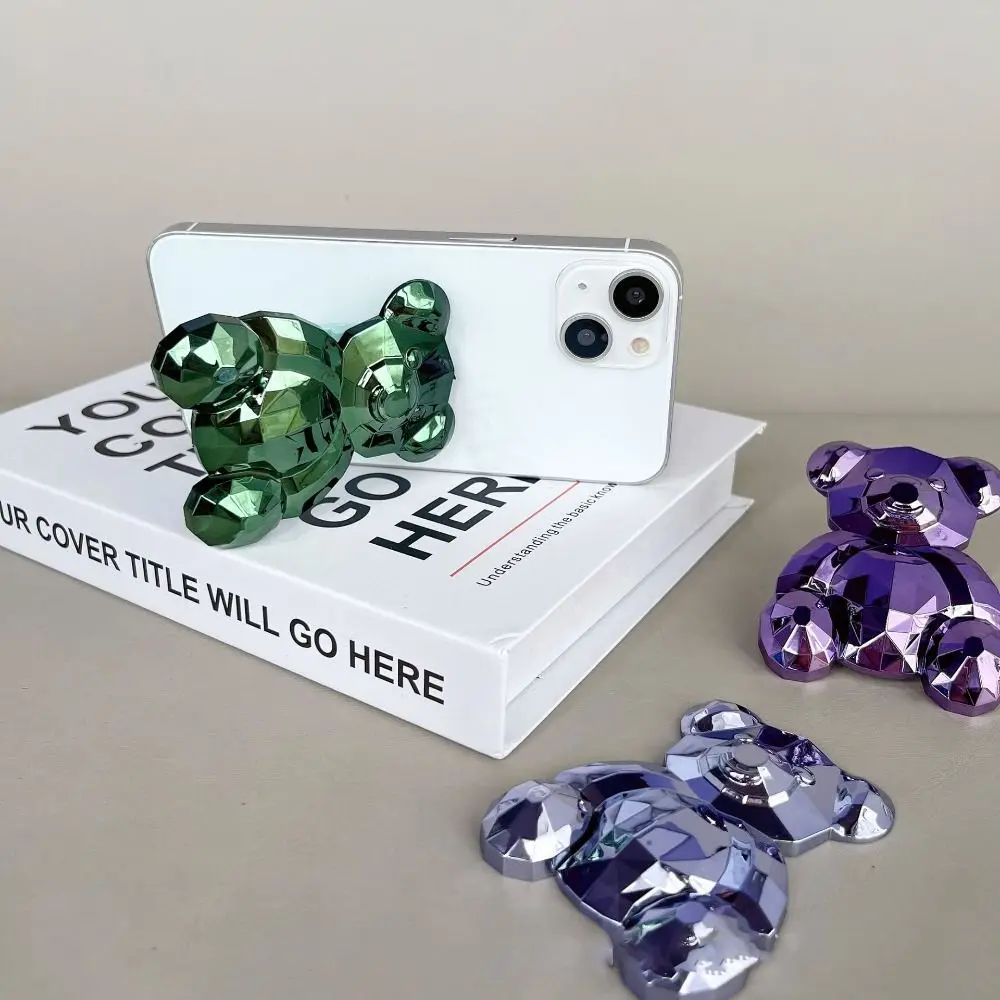 Cute Crystal Bear Phone Holder Foldable Creative Back Sticker Bracket PC Portable Phone Stand Universal