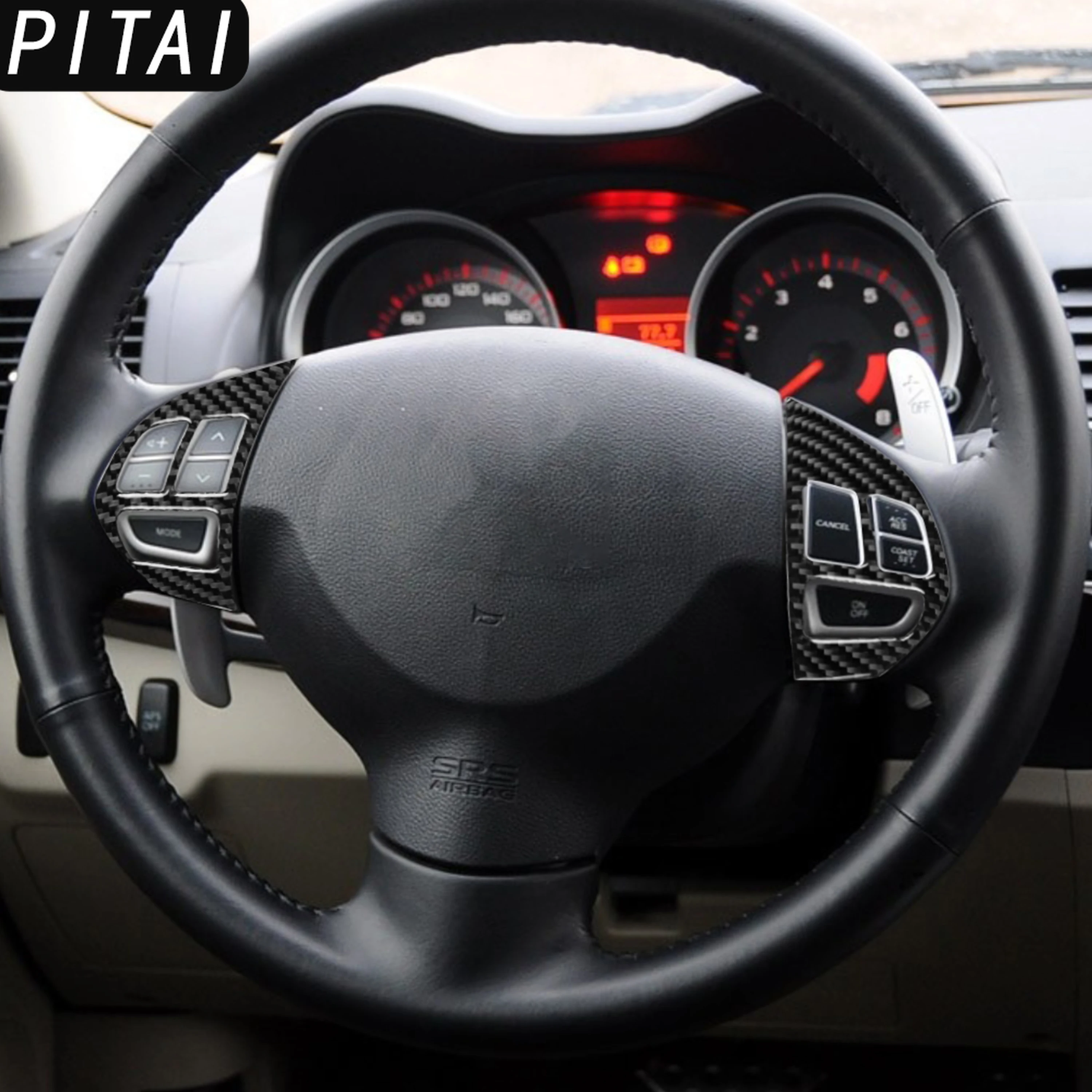 Para Mitsubishi Lancer GTS ES DE 2008-2015, Panel de Botones de Control del Volante de Fibra de Carbono, Adhesivo Decorativo para el Interior del Automóvil