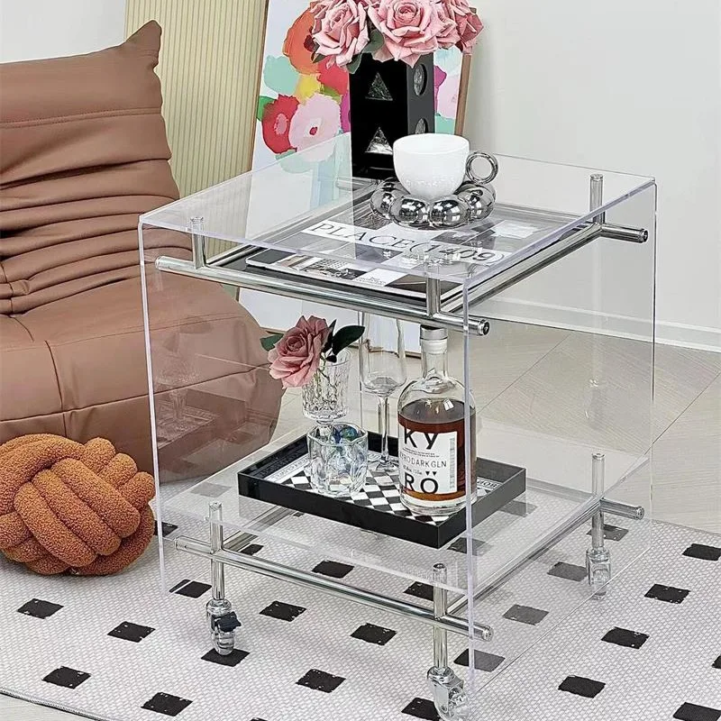 Medieval acrylic trolley living room ins sofa side several bedside tables Internet celebrities removable stainless steel shelves