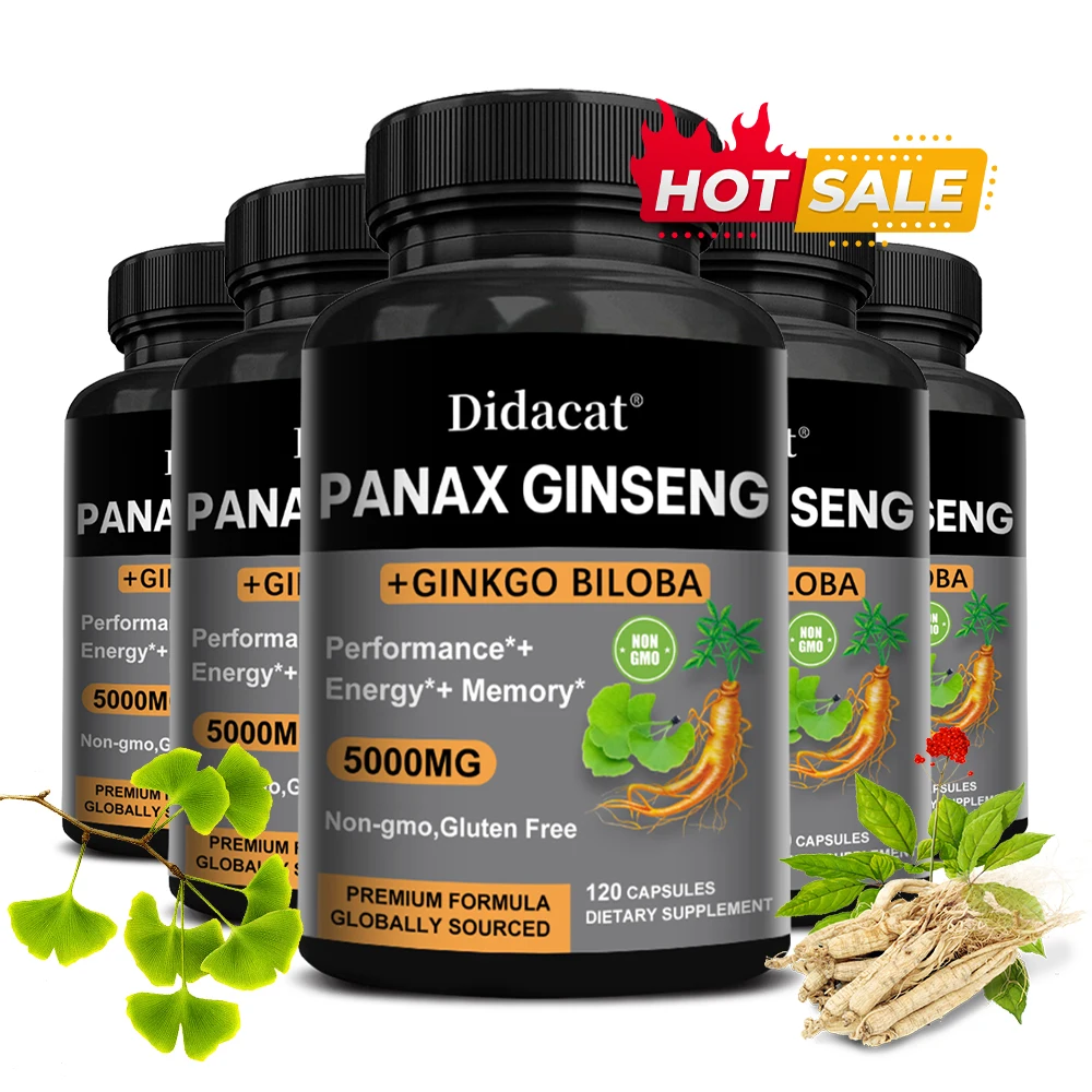 

Korean Red Panax Ginseng with Ginkgo Biloba Capsules High Potency for Male Natural Health Supplement - Non-GMO, Vegan