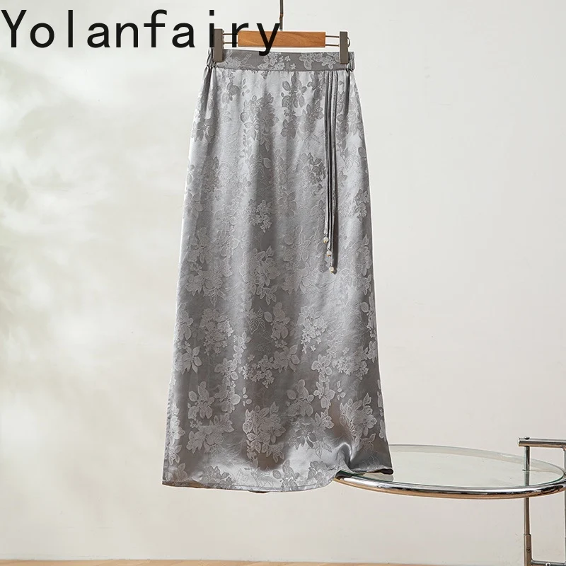 YOLANFAIRY Elegant 100% Mulberry Silk Skirts Woman Summer Clothes Fashion Jacquard One-step Skirt Charm Women's Straight Skirts