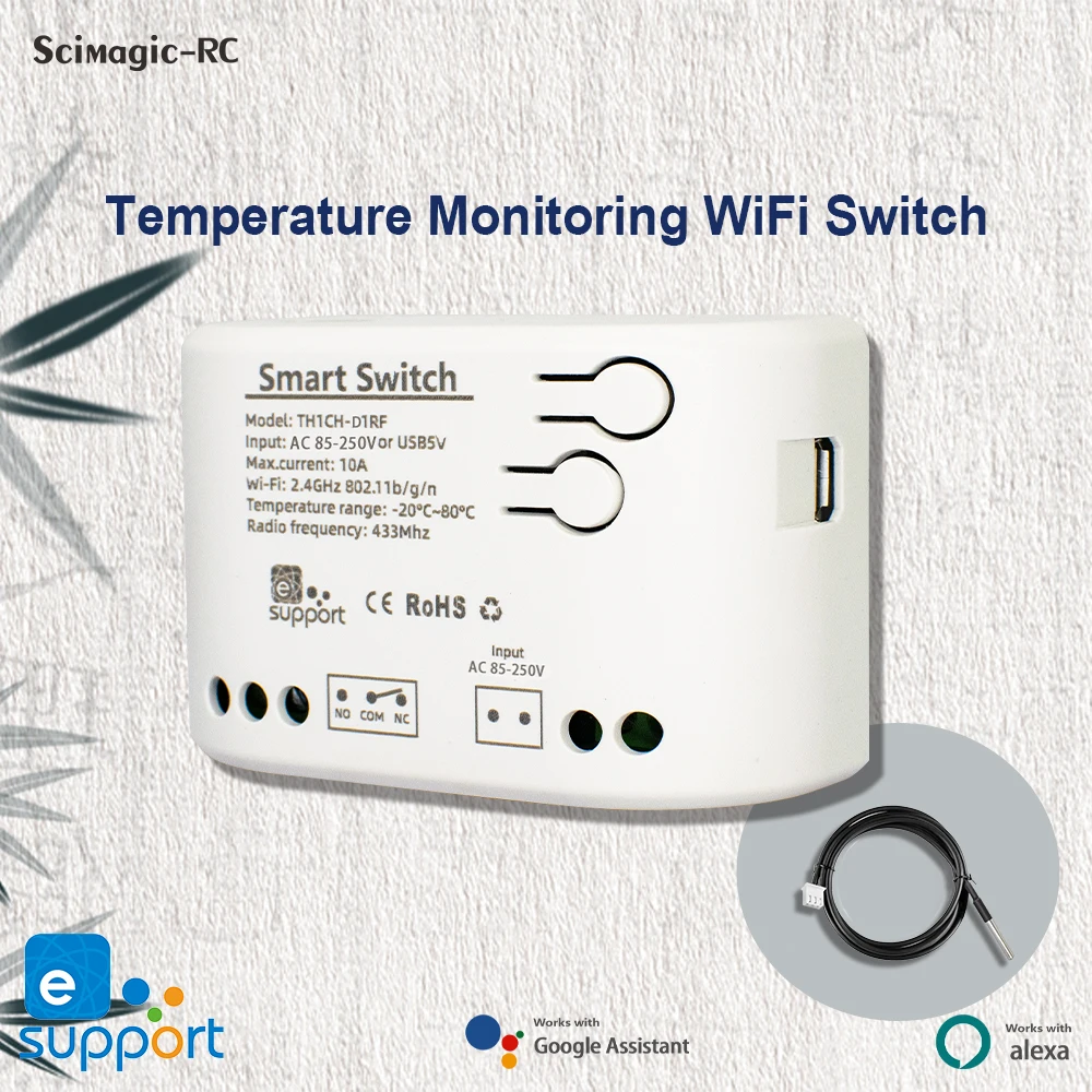 WiFi Smart Temperature Humidity Switch 10A 2000W Google Home Alexa Intelligent Thermostat Alexa eWeLink Smart Temperature Switch