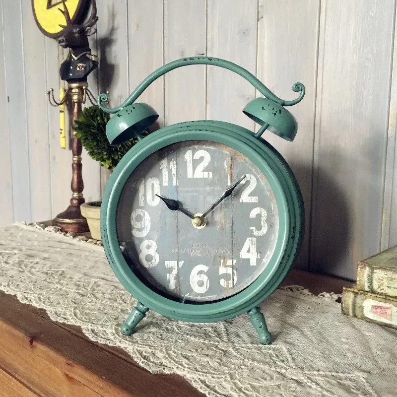 

American Vintage Table Clock Ironwork Living Room Decorate Ornament Table Clock Originality Modern Dekorative Uhr Home Decor HQ4