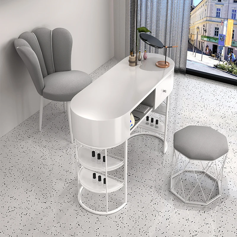 Glass Drawers Nail Table Stickers Design Supplies Vacuum Nail Table White Equipment Scrivania Per Unghie Manicure Furniture