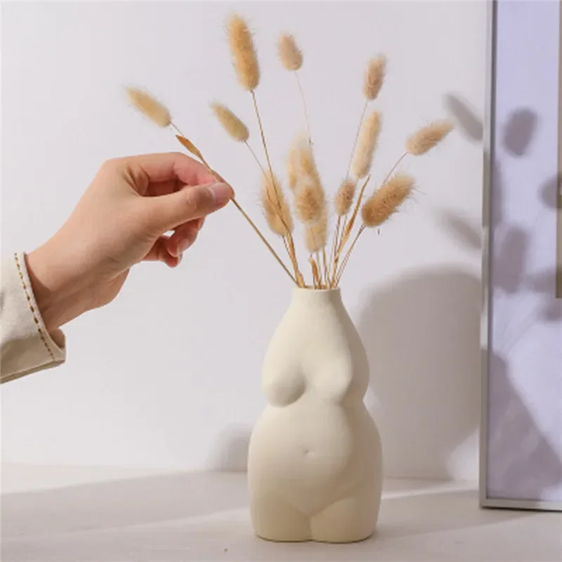 Ceramics Vases Home Decor Body Shape Vase Flower Base Insert Desk Ornaments Decorative Porcelain Bust Vase Room Decoration Craft