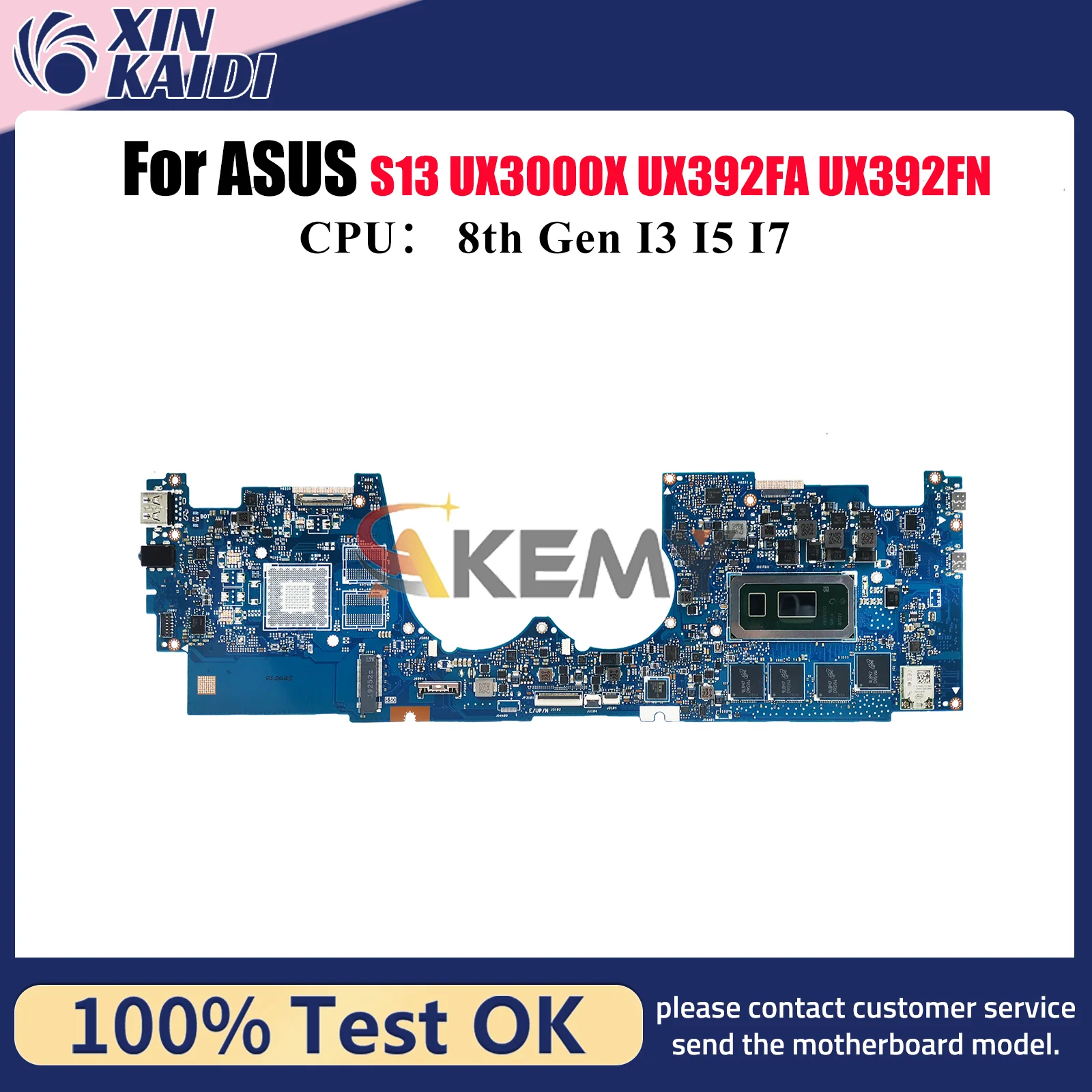 

UX392FA Laptop Motherboard For ASUS ZenBook UX3000X UX392F S13 UX392FN UX392FA Mainboard W/ I3 I5 I7 CPU 100% tests OK fast ship