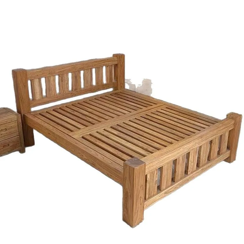 Old Elm Solid Wood Bed Chinese-style Simple Mortise and Tenon Log Single Bed Homestay Tatami Bedroom Double Bed Thickened