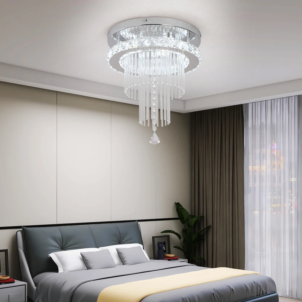 Modern Crystal Chandeliers RC Dimmable Led Ceiling Lamp Pendant Light Raindrop Luster Indoor Fixture Living Dining Room Decor