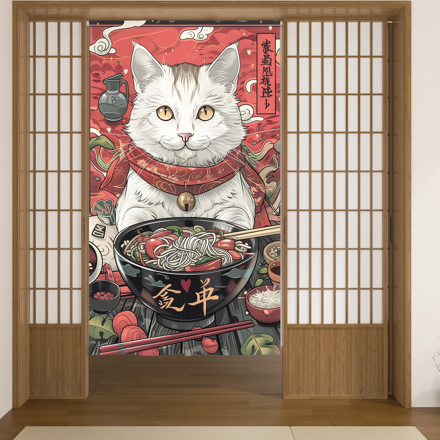 Japanese Style Noren Door Curtains Lucky Cat Izakaya Dining Room Partition Linen Doorway Curtains Kitchen Entrance Half Curtains