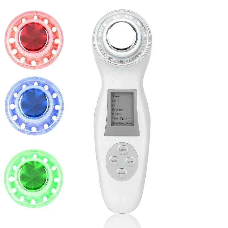 Machine de massage facial à ultrasons à photons LED, 3 couleurs, thérapie par ions galvaniques, vibration par ultrasons, soins de la peau, outil de beauté, 3MHz