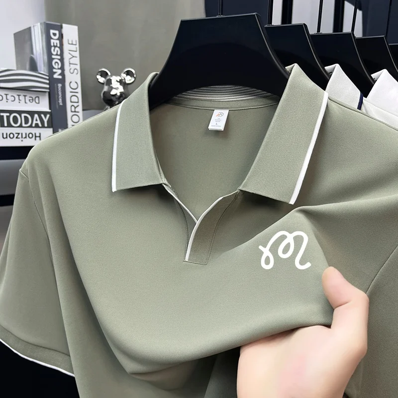 Neues Herren-Poloshirt mit Original-Print in Unifarbe, Sommer-Komfort, Kurzarm, Revers-T-Shirt, Luxuriöse Business-Casual-Herrenbekleidung – Detail 9