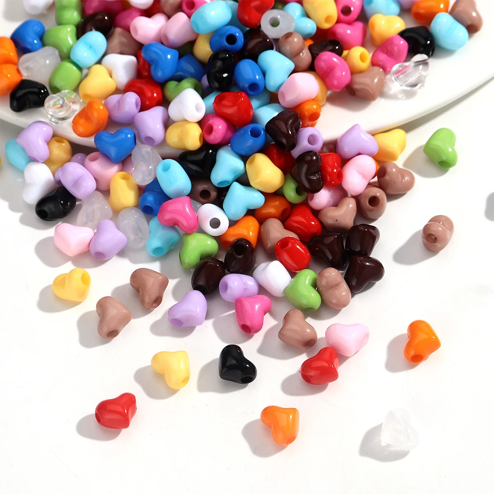 100/200pcs/lot Colored Peach Heart Acrylic Beads 1.1x0.9cm for DIY Jewelry Bracelets Necklaces Phone Chain Accessories
