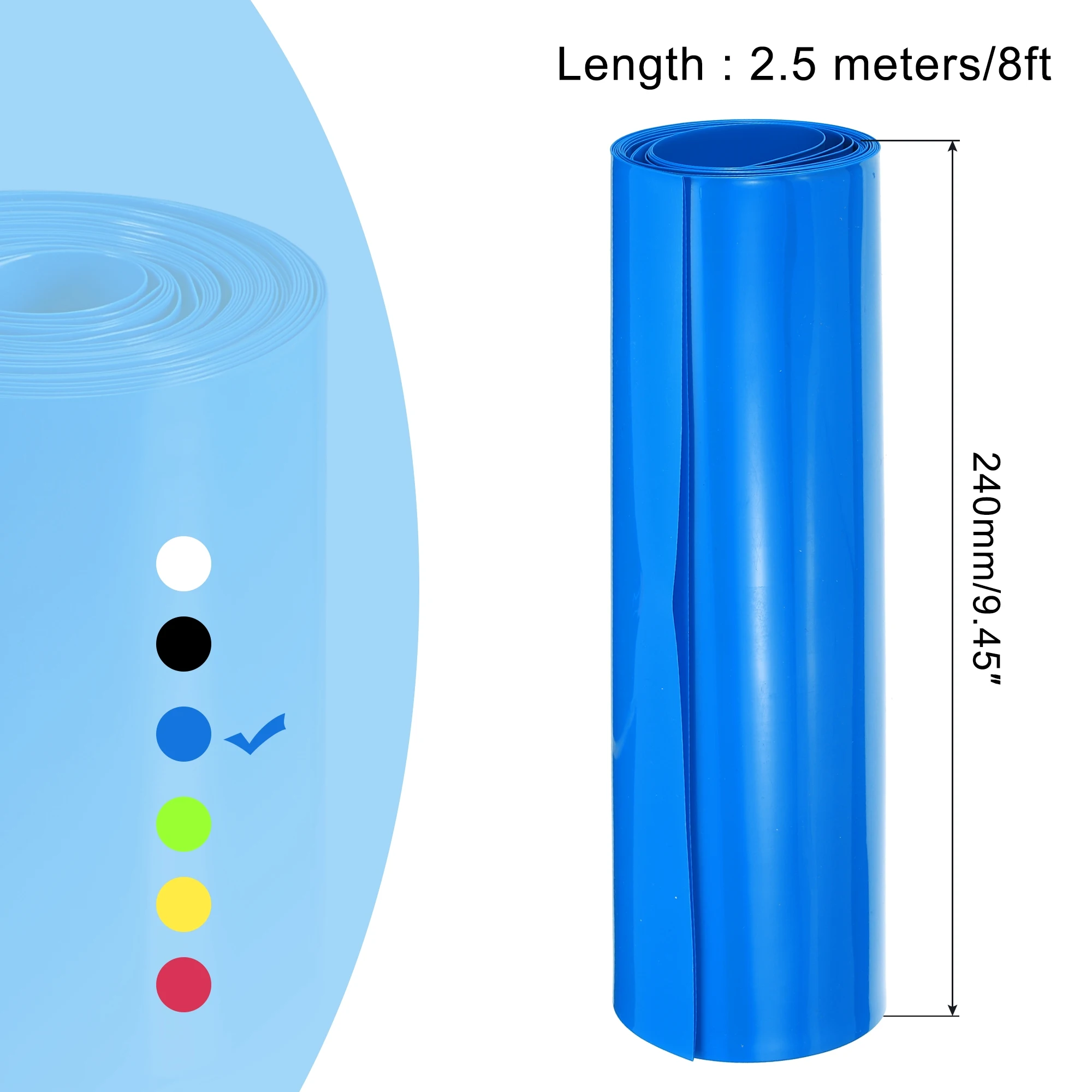 1Pcs 2.5Meters Blue/Black PVC Heat Shrink Tube Battery Pack Wrap 80-380mm Flat Width Cable Sleeve Insulated Protection Film Wrap
