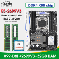 X99 D8I motherboard combo lga2011-3 kit xeon e5 2699 v3 processor and 2*16=32GB DDR4 2133Mhz Memory set Pc gamer NVME M.2 ATX f8