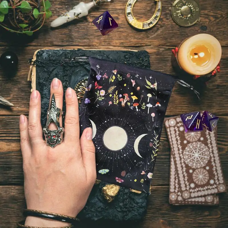 Tarot Card Pouch Oracle Cards Bags Astrology theme bags with Drawstrings Dice Runes Gems holders Moon Phase Pattern sacks