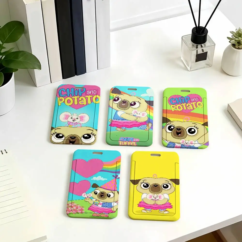 Cartoon C-Chip and Potato Card Holder Student ID Case Daily Use Subway Commute Work Cover Office School Bus Protector