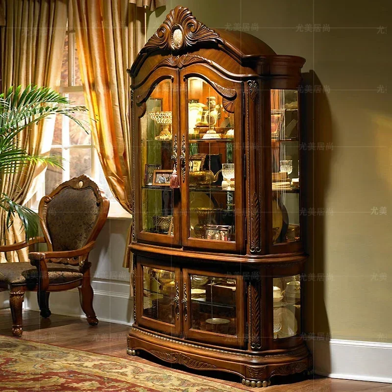 

American double door solid wood living room semi-round wine cabinet European villa high-end wine cabinet restaurant