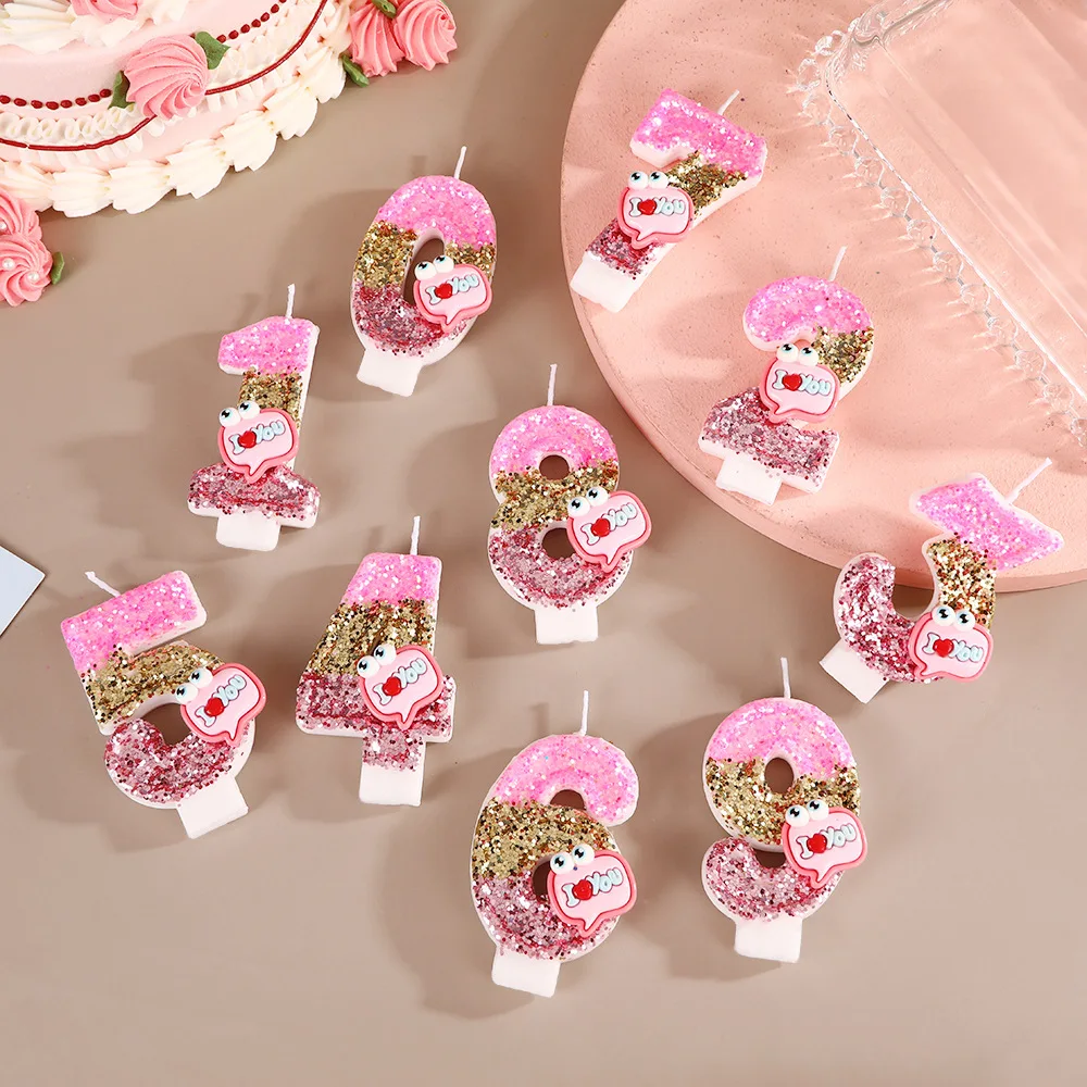 Creative Three-color Glitter Children's Number Candle Birthday Cake Cute Decoration Insert
