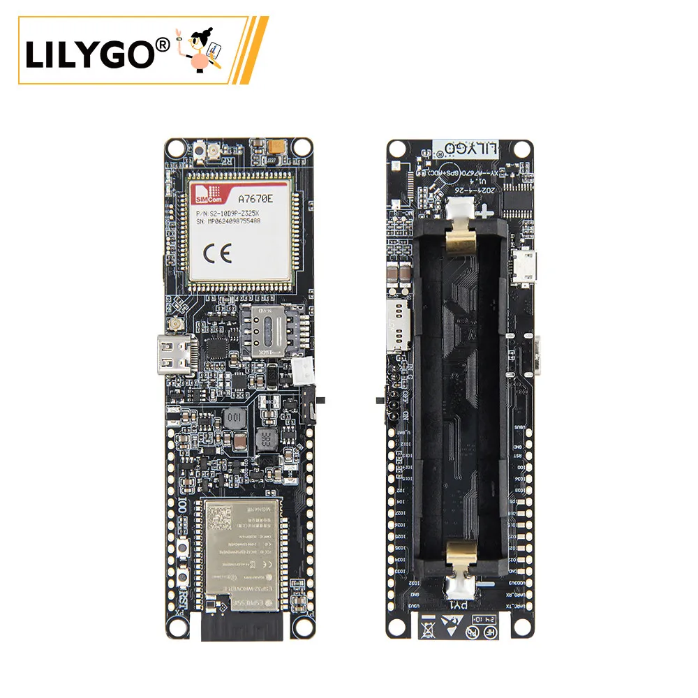LILYGO T-A7670E ESP32 Module, Supports WiFi & Bluetooth, TF Card Slot, with 18650 Battery Holder