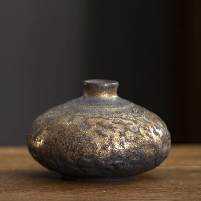 Gilded Ceramic Vase for Flowers Plant Pot Desktop Decoration Vintage Mini Ceramic Floral Vase Hydroponic Flower Pot Home Decor