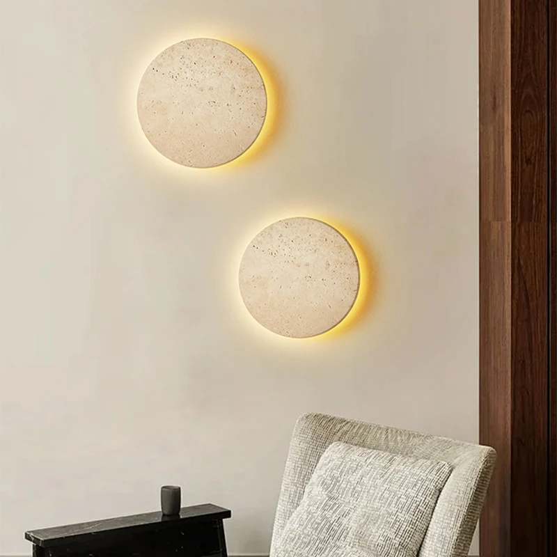 

Wabi Sabi Yellow Travertine Wall Light Natural Stone LED Wall Sconce Lamp for Hallway Bedroom Bedside Aisle Stair Home Deocr
