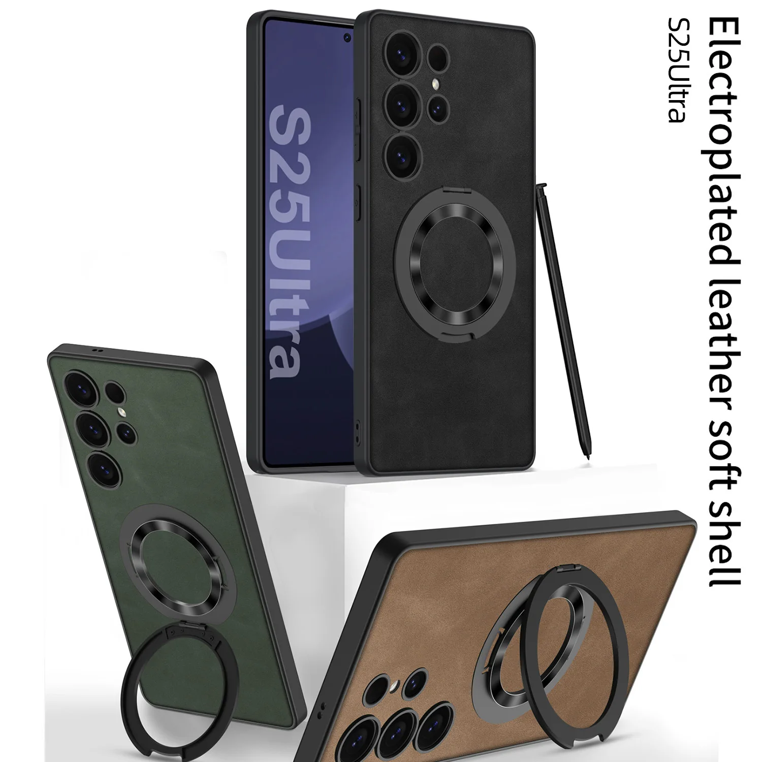 

Pu Leather cover with magnetic rotative bracket for Samsung Galaxy s25 ultra s25+ s25 Case with s pen slot not with s pen