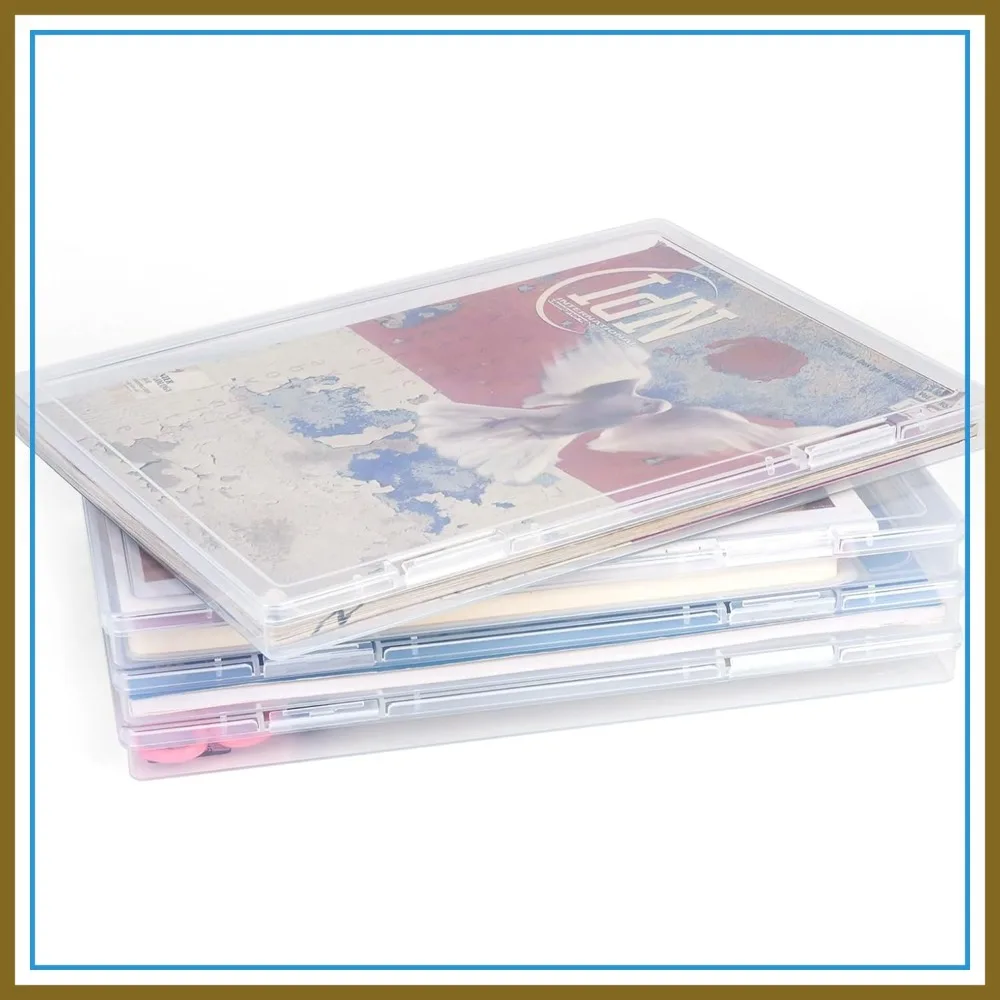 

Photo Storage Box 11.5x8.5 Inch, 4 Pack Portable Board Game Storage Container, A4 Paper Organizer for Home Office