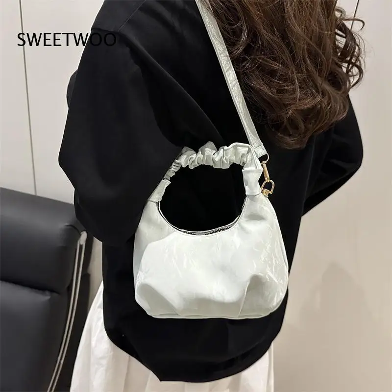 2026 Wrinkled Satin Moon Shape Handbag Elegant Shoulder Bag Party Dating Outfit Bag