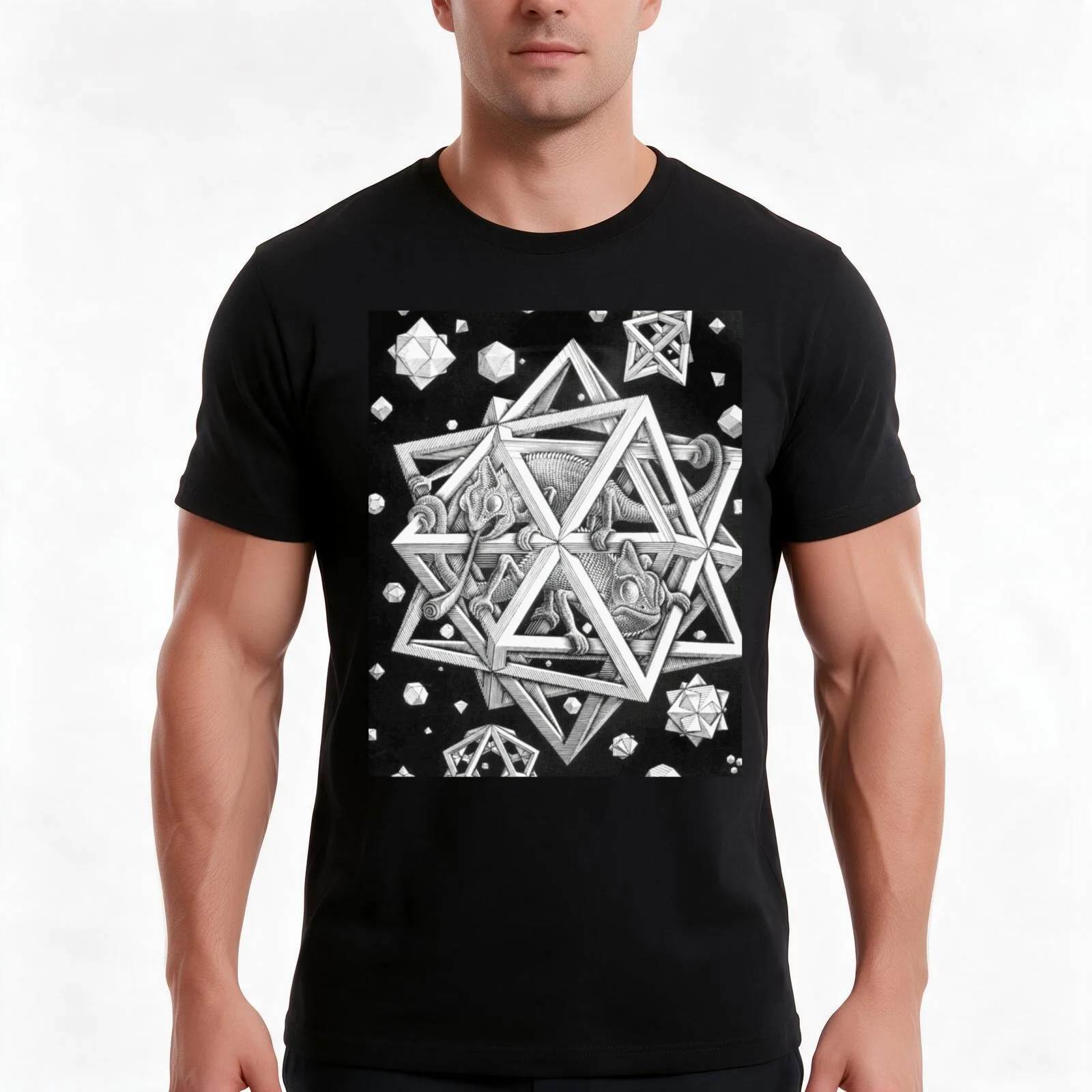 MC Escher Halftone Graphic T-Shirt, Summer Casual Cotton Tee, Oversized Streetwear Tops, Vintage Graphic Print, Unisex Men Women