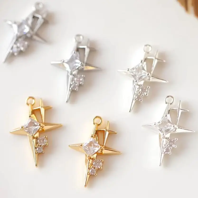 

Медное покрытие из настоящего золота с цирконом, трехмерный крест, двойная звезда, кулон, сделай сам, персонализированный аксессуар ручной работы