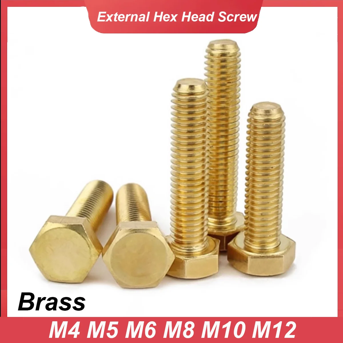 M4 M5 M6 M8 M10 M12 Brass DIN933 External Hex Outer Hexagon Head Cap Screw Bolts Metric Thread Length 6mm-100mm