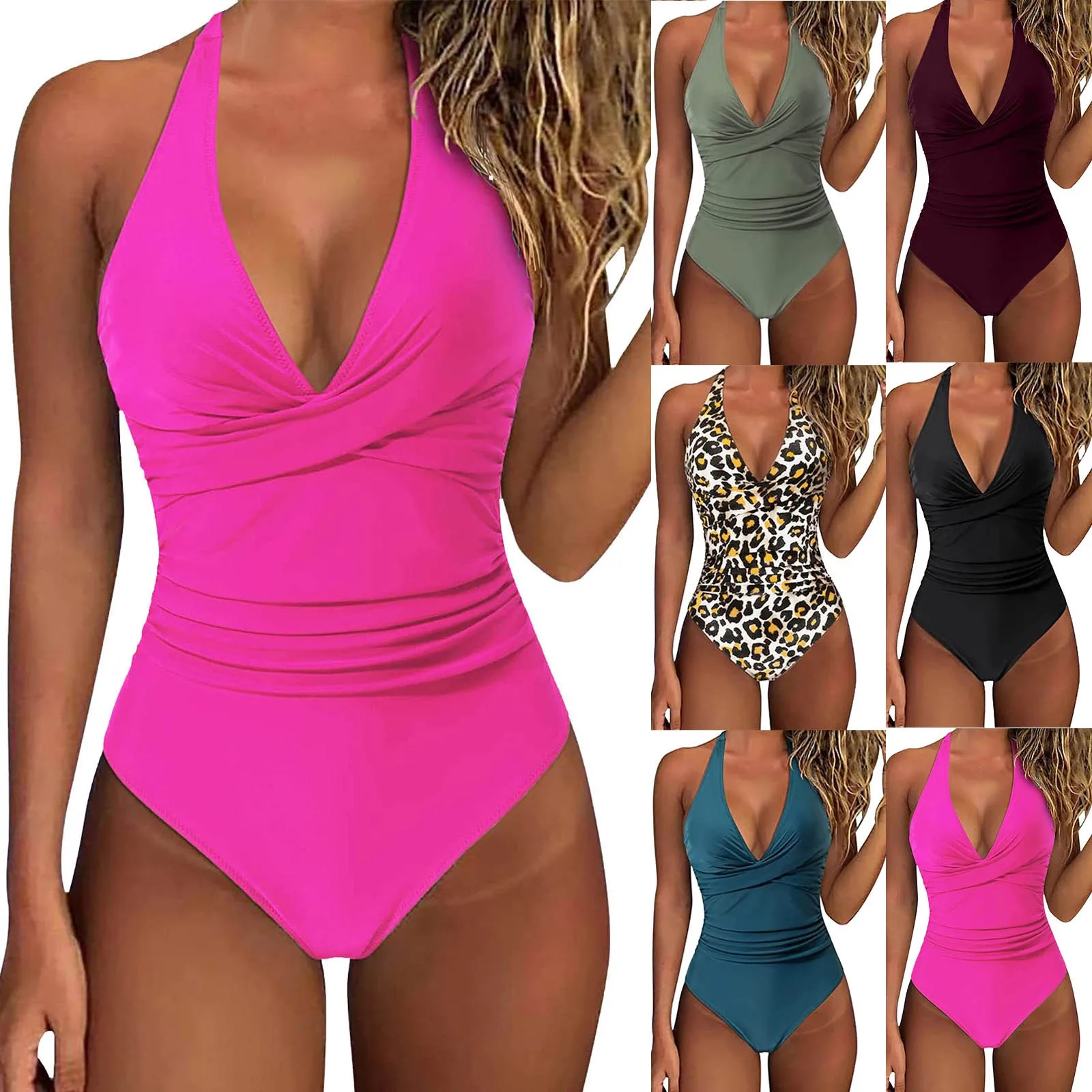 Sexy Folds One Piece Large Swimsuits Closed Women Bather Beach Female Plus Size Swimwear Summer Bodysuit Swimming Bathing Suits