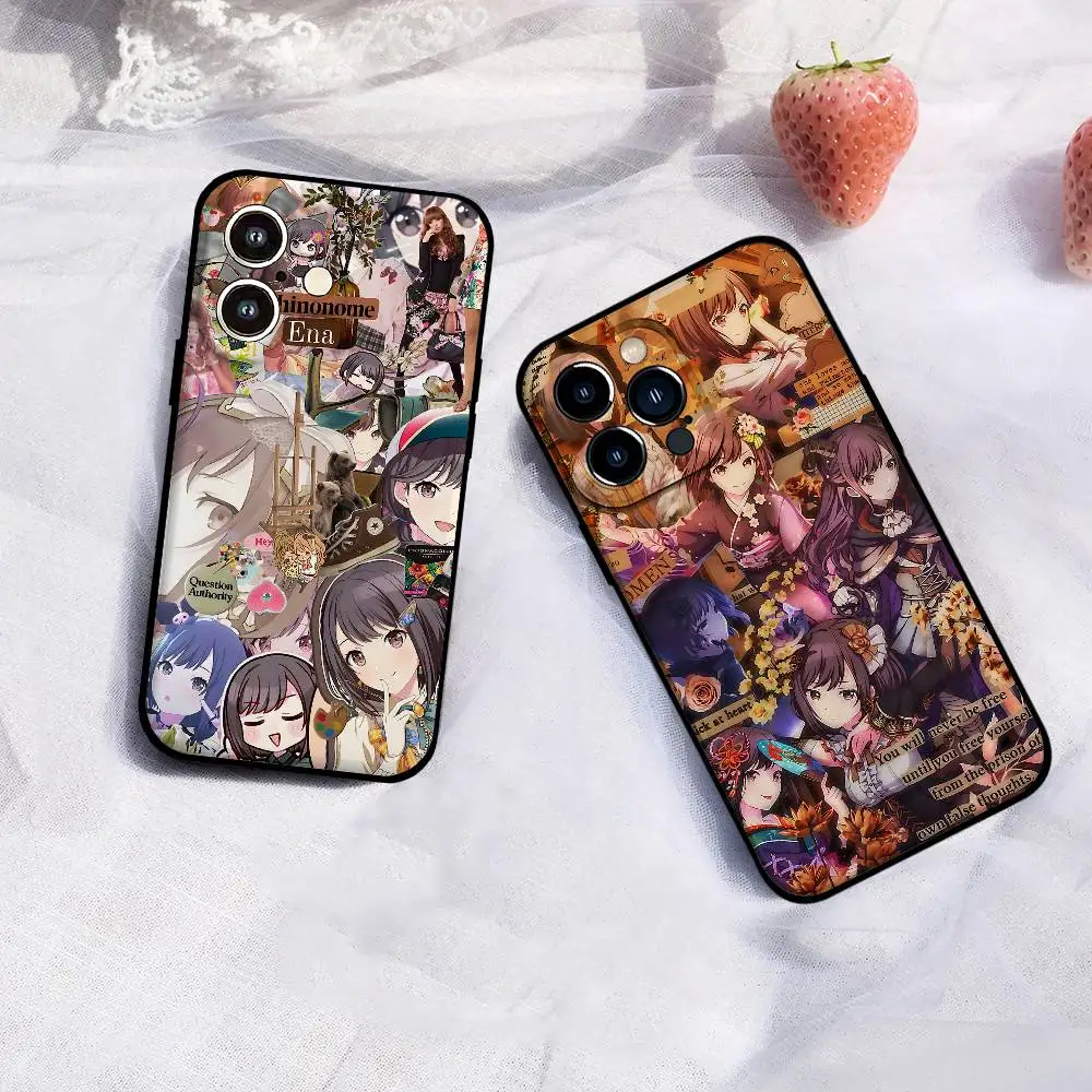 Funda para Teléfono Sekai Shinonome Ena, Carcasa Negra para iPhone 17/16/15/13/14 Pro Max/ 11Plus/X/Xr/Xs Max/12mini, Modelos Compatibles