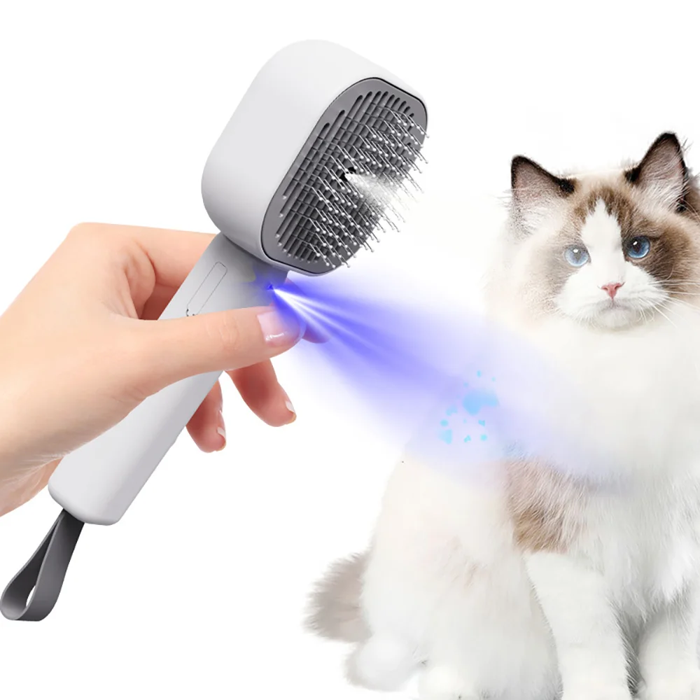 3-in-1 Rechargeable Pet Steam Grooming Brush with Water Spray - Safe Round Teeth for Dog/Cat Massage & Hair Removal
