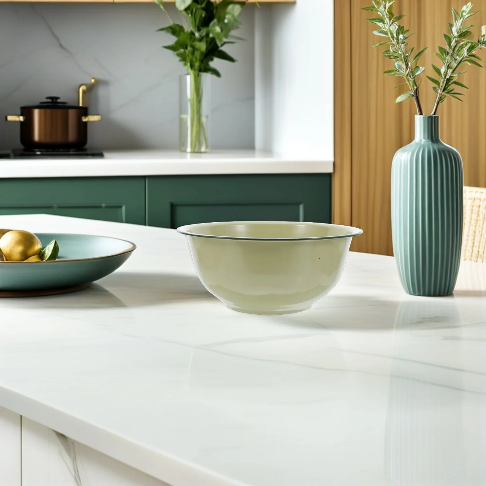 

Enamelware Bowl Basin Serving Bowls Green Smooth Surface Wash Chinese Decorative Thicken
